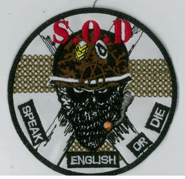 S.O.D. - Speal English or Die White Round Patch